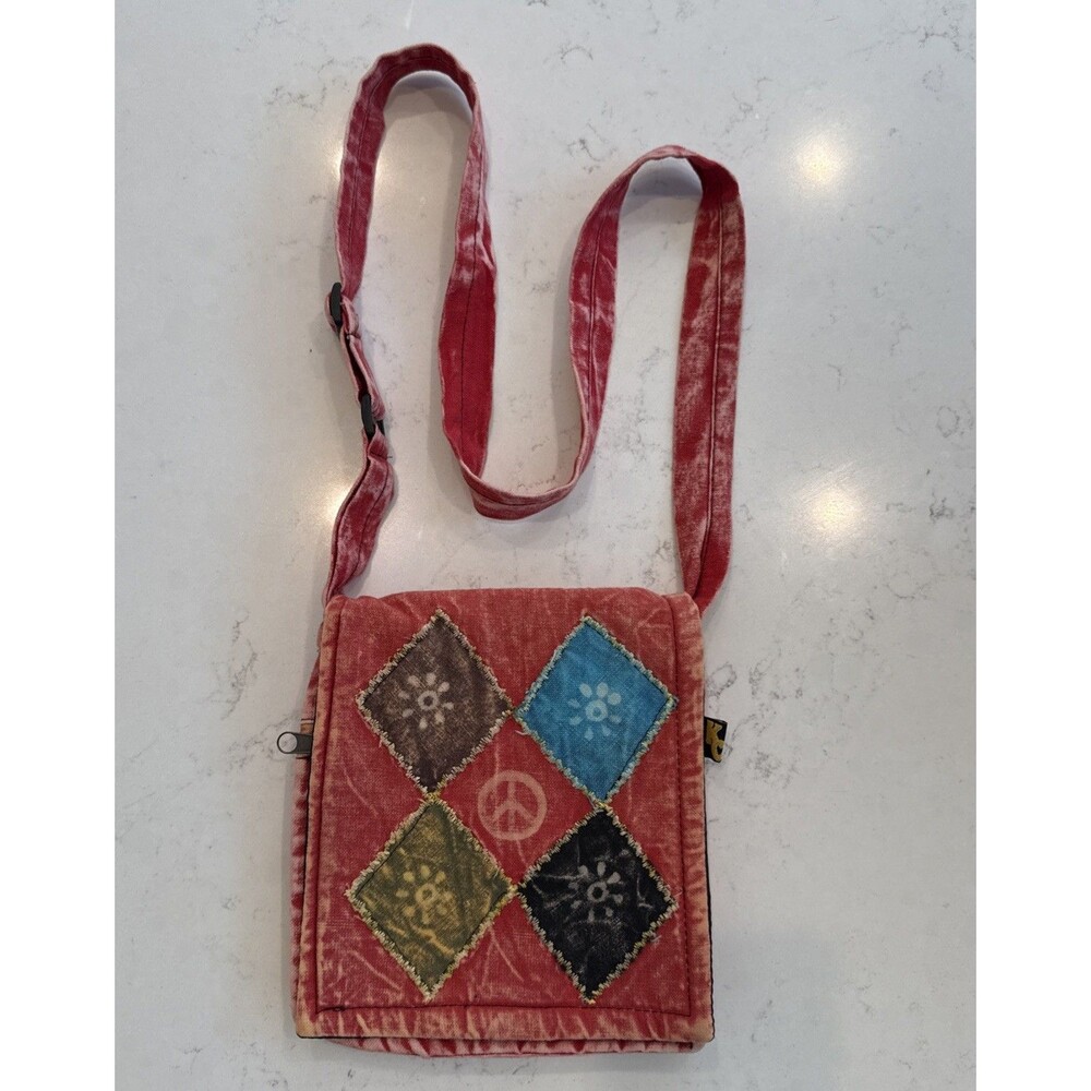 Boho Hippie Red Multicolor Patchwork Crossbody  Adjustable Strap Bag/Purse